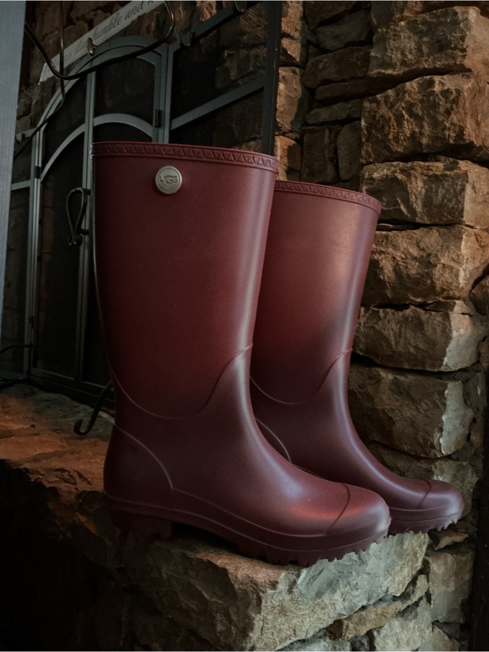 UGG Women's Tall Waterproof Rain Boots in Burgundy Red